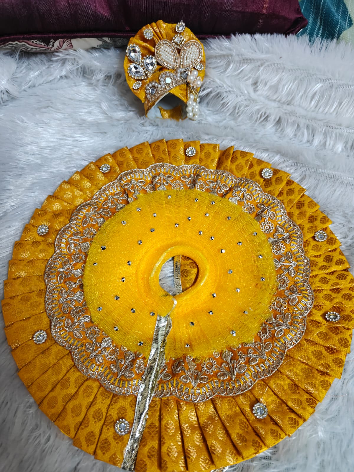 Premium Yellow Laddu Gopal Poshak with Mukut